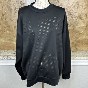 Ivy Park Sweater Men's‎ Large Black Crew Neck Laser Cut Logo Pullover Athleisure